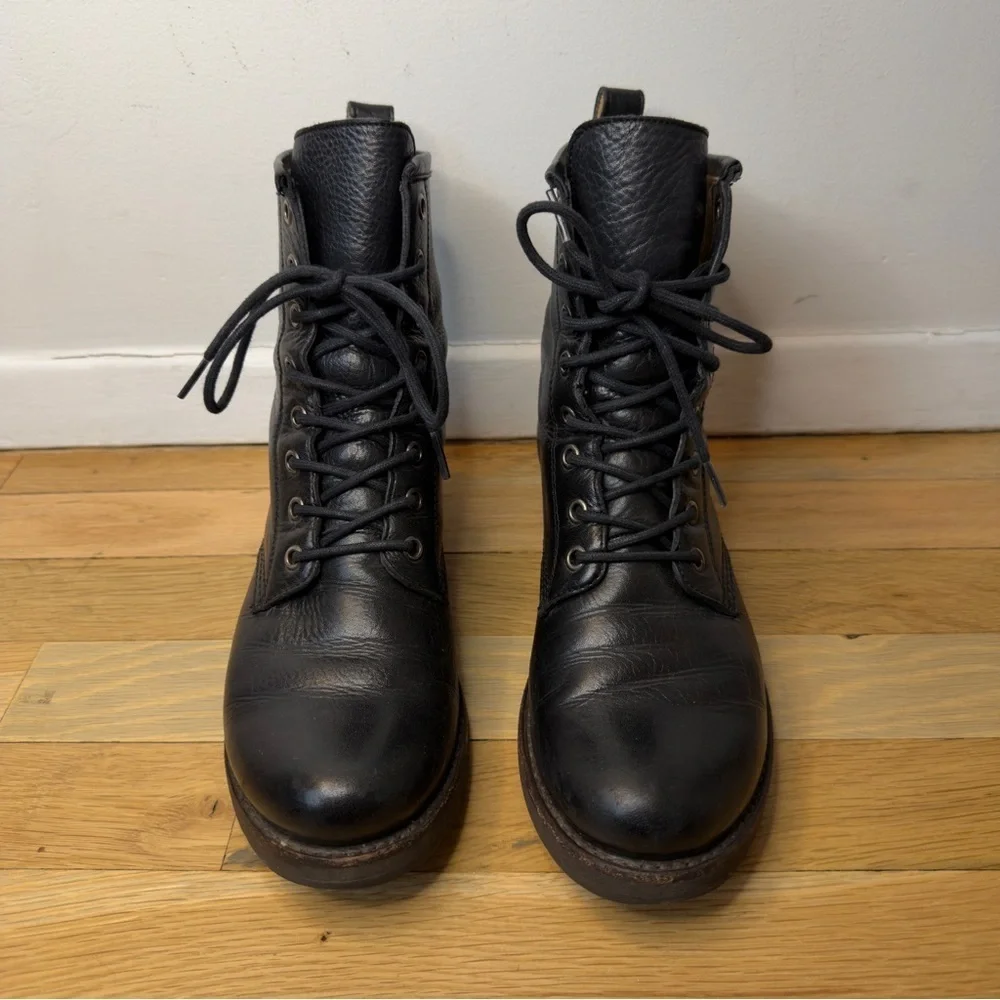 Frye Sabrina 6G Lace Up Black Leather Boots Size 9